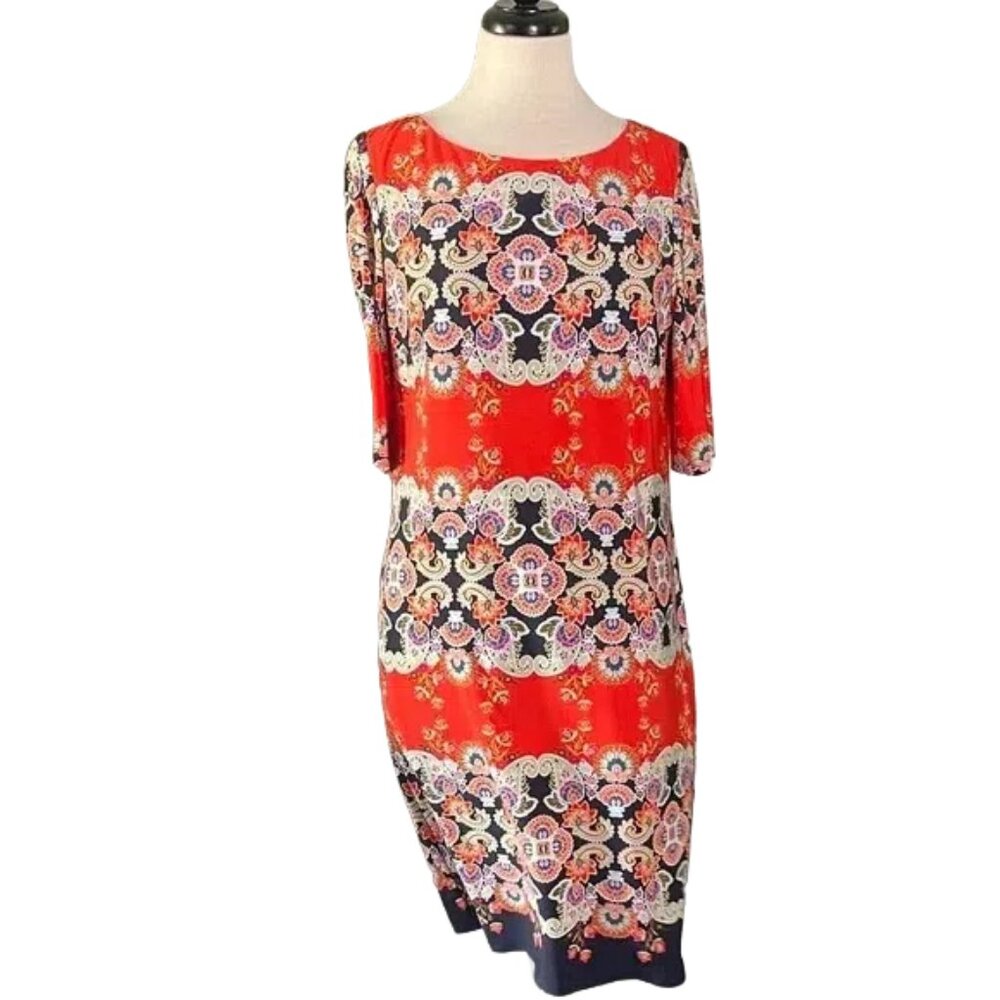 Eliza J Red and Navy Patterned Midi Dress